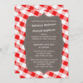 Rood & Wit Gingham Canvas Bruiloft uitnodigingen (Voorkant / Achterkant)