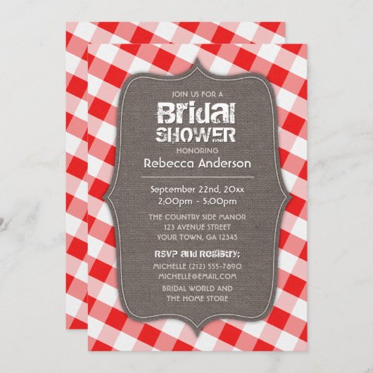 Rood & Wit Gingham Canvas Vrijgezellenfeest Kaart (Voorkant / Achterkant)