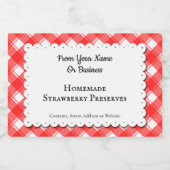 Rood wit Gingham met aangepast voedseletiket Voedselcontainer Etiket (Enkel label)