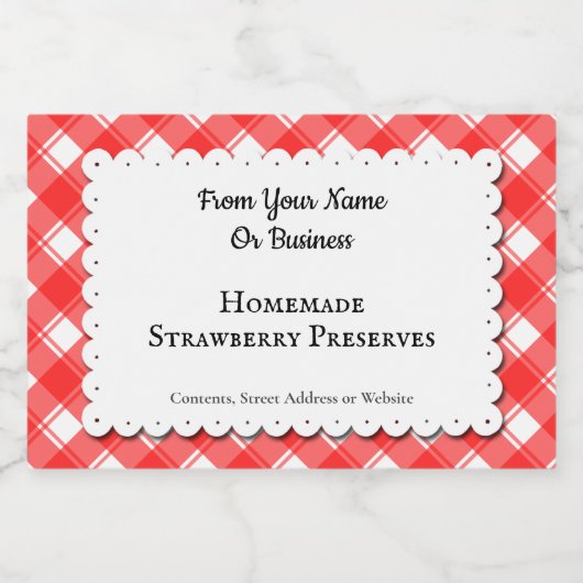 Rood wit Gingham met aangepast voedseletiket Voedselcontainer Etiket (Enkel label)