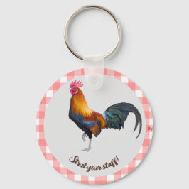 Rood & Wit Gingham met  Haan Sleutelhanger