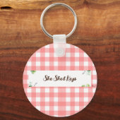 Rood & Wit Gingham met  Haan Sleutelhanger (Achterkant)