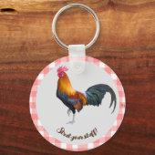 Rood & Wit Gingham met  Haan Sleutelhanger (Voorkant)