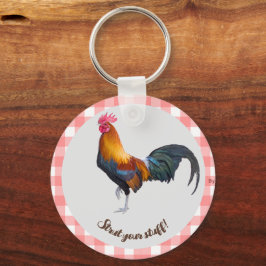 Rood & Wit Gingham met Haan Sleutelhanger