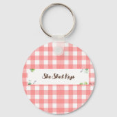 Rood & Wit Gingham met  Haan Sleutelhanger (Achterkant)