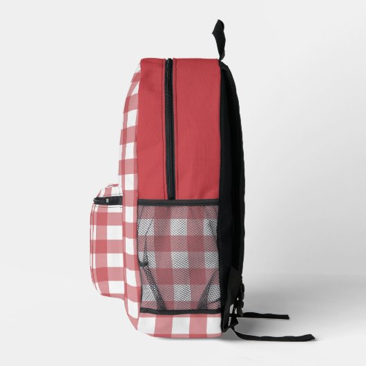 Rood Wit Gingham Patroon Monogram Aangepast Bedrukte Rugzak (Rechts)