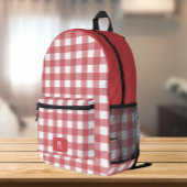 Rood Wit Gingham Patroon Monogram Aangepast Bedrukte Rugzak