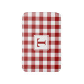 Rood Wit Gingham Plaid Patroon met Monogram Badmat (Voorkant Verticaal)