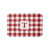Rood Wit Gingham Plaid Patroon met Monogram Badmat (Voorkant)