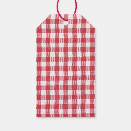 Rood & Wit Gingham Plaid Vrolijk Kerstfeest Cadeaulabel (Achterkant)