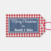 Rood & Wit Gingham Plaid Vrolijk Kerstfeest Cadeaulabel (Voorkant (Horizontaal))