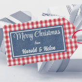 Rood & Wit Gingham Plaid Vrolijk Kerstfeest Cadeaulabel