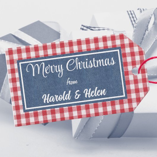 Rood & Wit Gingham Plaid Vrolijk Kerstfeest Cadeaulabel