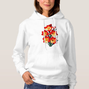 Rood & Wit Gladiolus Vector Art – Elegant Modern Hoodie