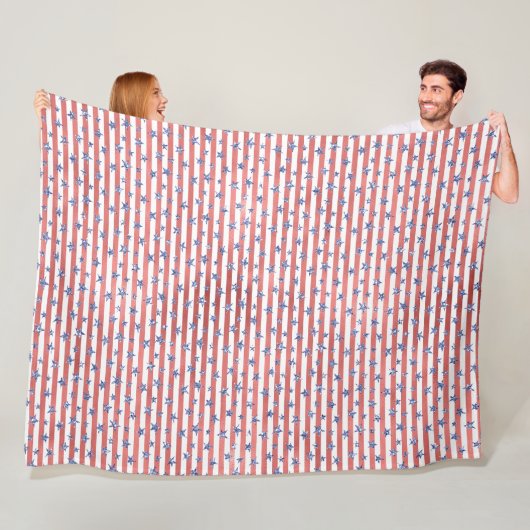 Rood Wit Glitter Blauwe Sterren Strepen Fleece Deken (In situ)