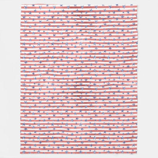 Rood Wit Glitter Blauwe Sterren Strepen Fleece Deken (Voorkant)