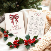 Rood Wit Glitter Bow 2026 Kalender Kerstmis Feestdagenkaart