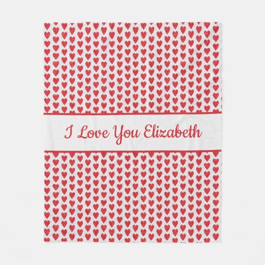 Rood wit glitter Heart Personaliseer Valentijnsdag Fleece Deken (Voorkant)