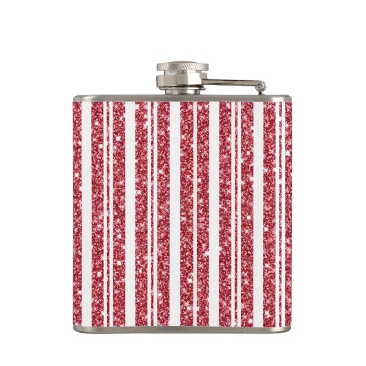 ROOD & WIT GLITTER LOOK KERSTSTREPEN HEUPFLES (Achterkant)