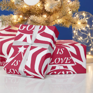 Rood & Wit God Is Liefde - Kerst Bijbeltekst Ster Cadeaupapier