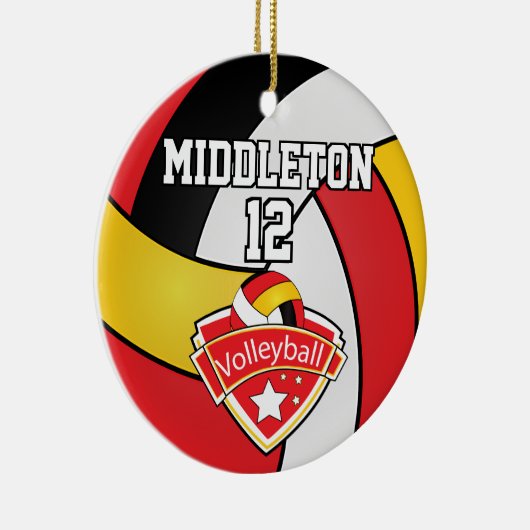 Rood, wit, goud en zwarte volleybal keramisch ornament (Rechts)