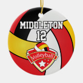 Rood, wit, goud en zwarte volleybal keramisch ornament (Voorkant)