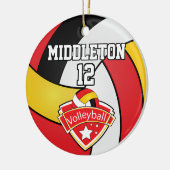 Rood, wit, goud en zwarte volleybal keramisch ornament (Links)