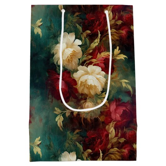 Rood Wit Goud Groen Bloemen Medium Cadeauzakje (Achterkant)