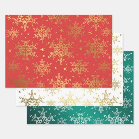 rood, wit, goud, groen, kerstpapier+, winter+vlek inpakpapier vel (Set)