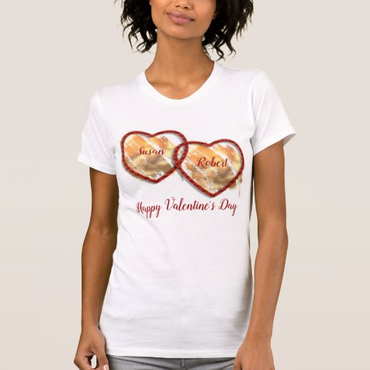 Rood Wit Goud Hart Moderne Gelukkige Valentijnsdag T-shirt (Voorkant)