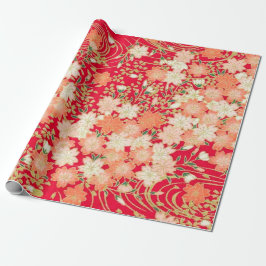 Rood Wit Goud Japans Kimono Bloemen Decoupage Cadeaupapier