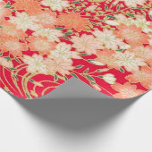 Rood Wit Goud Japans Kimono Bloemen Decoupage Cadeaupapier (Hoek)