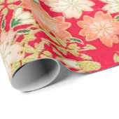 Rood Wit Goud Japans Kimono Bloemen Decoupage Cadeaupapier (Rol Hoek)