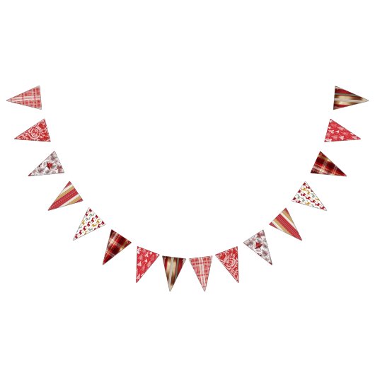 Rood Wit Goud Kerst Patronen ID1009 Vlaggetjes (Alle)