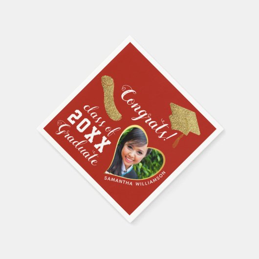 Rood Wit Goud Klasse 2025 Afstudeerder Foto Afstud Servet (Hoek)