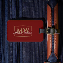 Rood Wit Goud Monogram Naam Bagagelabel