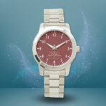 Rood Wit Goud Monogram Naam Script Horloge<br><div class="desc">Elegant Goud Monogram met Naamschrift. Gemakkelijk gepersonaliseerd als cadeau voor familie en vrienden.</div>