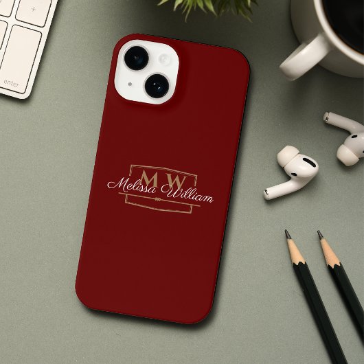 Rood Wit Goud Monogram Naam Script iPhone Hoesje