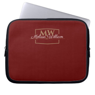 Rood Wit Goud Monogram Naam Script Laptop Sleeve