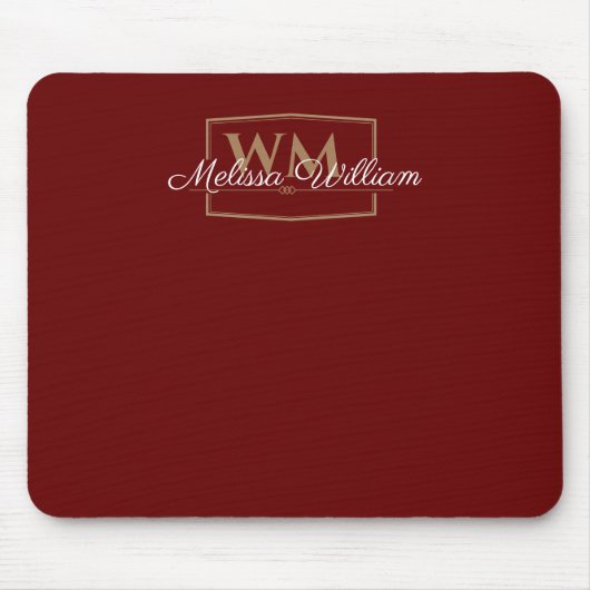 Rood Wit Goud Monogram Naam Script Muismat (Voorkant)