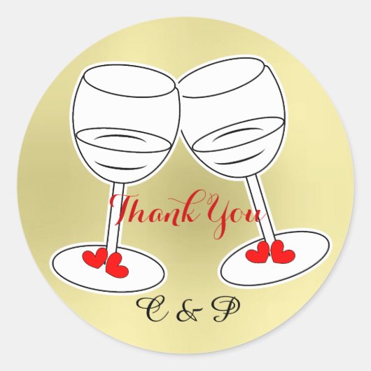 Rood Wit & Goud Viering Bril & Liefde Harten Ronde Sticker (Voorkant)