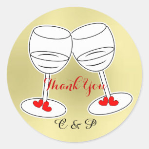 Rood Wit & Goud Viering Bril & Liefde Harten Ronde Sticker