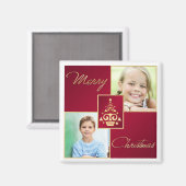 Rood, wit, gouden kerstboom Foto Magnet (Voorkant / Achterkant)
