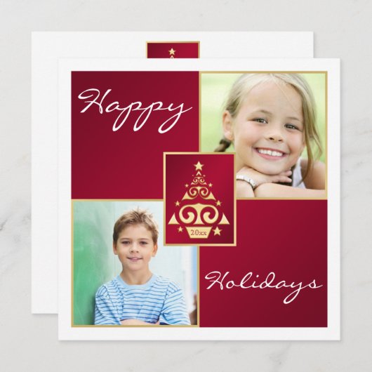 Rood, wit, gouden kerstboomfeestdag Kaart (Voorkant / Achterkant)