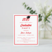 Rood wit Graduation Party 2025 uitnodiging (Staand voorkant)