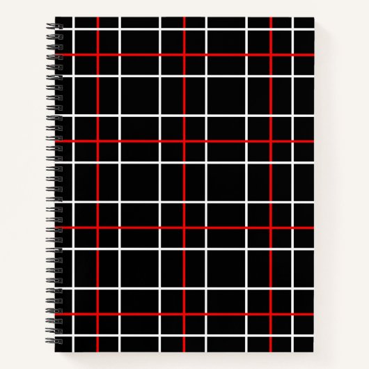 Rood Wit Grafisch Strepen Zwart Geruit Ontwerp Notitieboek (Voorkant)