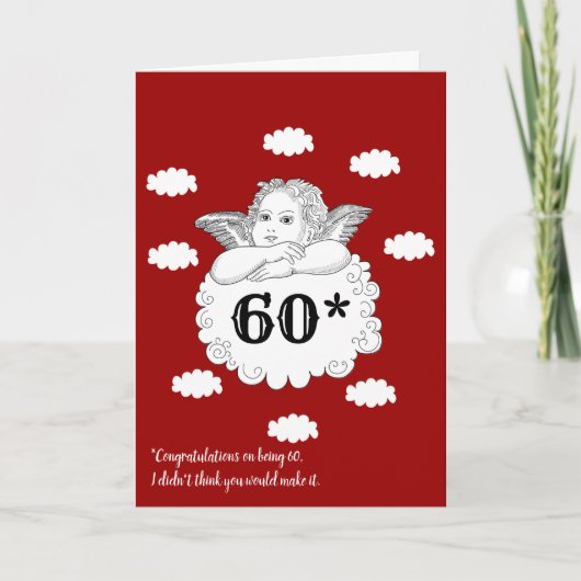 Rood Wit Grappig Cheeky Cherub Angel 60e Verjaarda Kaart (Voorkant)