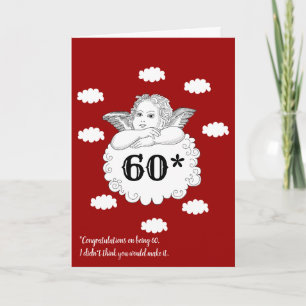 Rood Wit Grappig Cheeky Cherub Angel 60e Verjaarda Kaart