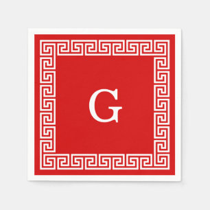 Rood, wit Grieks nummer 1 gevat monogram Servetten