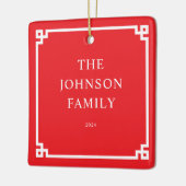 Rood Wit Grieks Sleutel Grens Familie Foto Keramisch Ornament (Links)